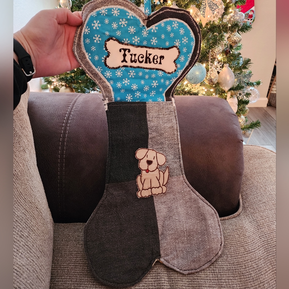 Custom handmade "Tucker" Christmas stocking for dog - Picture 2 of 12